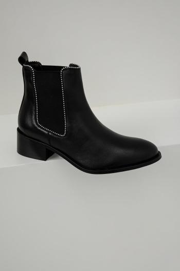 Kožené kotníkové boty Answear Lab dámské, černá barva, na plochém podpatku