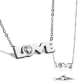 Šperky4U Dámský ocelový náhrdelník s přívěškem "love" - OPD0086-ST