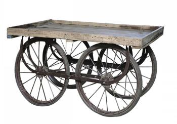Retro kovový vozík na velikých kolech s dřevěnou deskou Old Cart - 144*70*79cm 40254-00