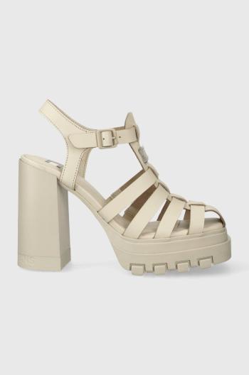 Kožené sandály Tommy Jeans TJW HEEL FISHERMAN SANDAL béžová barva, EN0EN02458