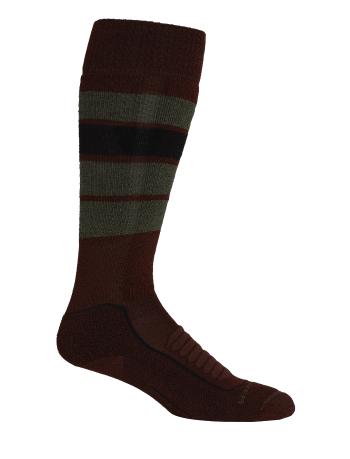 pánské merino ponožky ICEBREAKER Mens Ski+ Medium OTC Heritage Stripe, Espresso/Loden/Black velikost: S