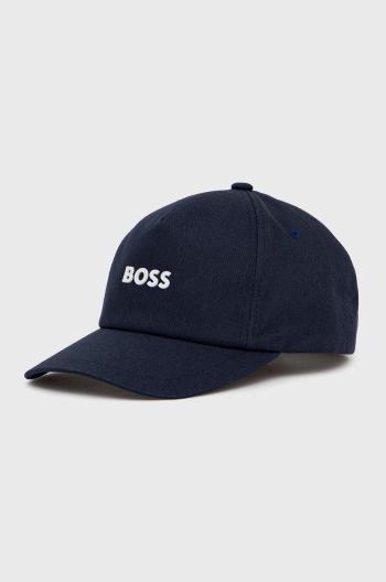 Bavlněná čepice BOSS Boss Casual tmavomodrá barva, s aplikací