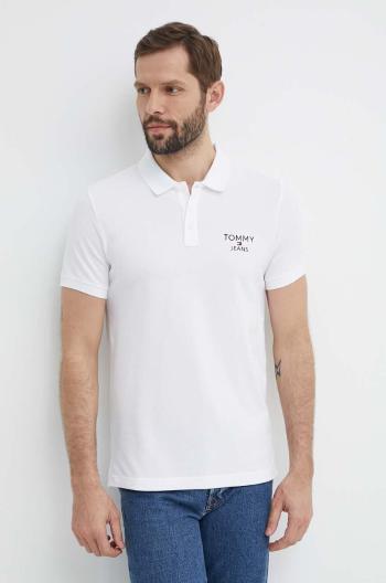 Bavlněné polo tričko Tommy Jeans bílá barva, s aplikací, DM0DM18927