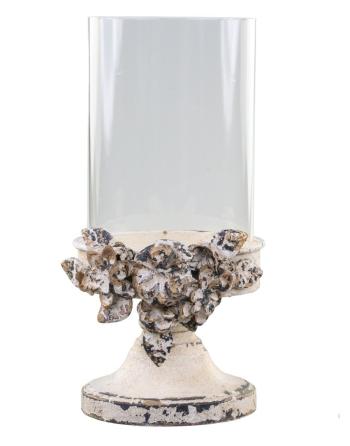 Kovový krémový vintage svícen s kvítky Flowers - Ø16*29cm 64079019 (64790-19)