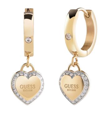 Guess Pozlacené kruhové náušnice se srdíčky Fine Heart JUBE01426JWYGT/U