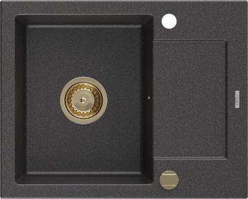 MEXEN/S Enzo granitový dřez 1 s odkapávačem 576x465 mm, černá kropenatá,+ zlatý sifon 6506571005-76-G