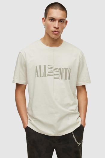 Bavlněné tričko AllSaints béžová barva, s potiskem