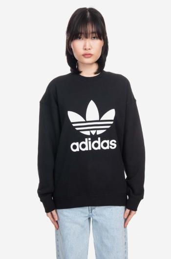 Bavlněná mikina adidas Originals Trefoil Crew dámská, černá barva, s kapucí, s potiskem, IB7431-black