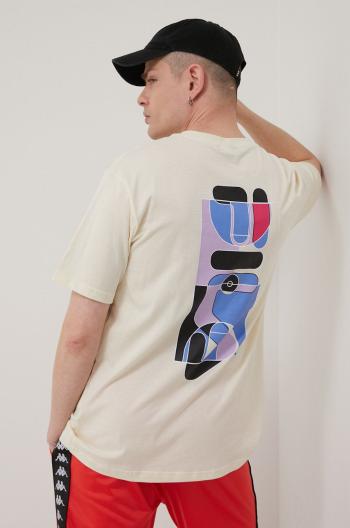 Bavlněné tričko Fila béžová barva, s potiskem