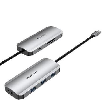 Vention USB-C to HDMI / 3x USB 3.0 / SD / TF / PD Docking Station Gray 0.15M Aluminum Alloy Type (TOJHB)