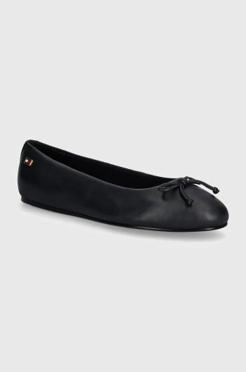 Kožené baleríny Tommy Hilfiger ESSENTIAL CHIC BALLERINA černá barva, FW0FW08059