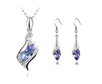 Ziskoun set náušnic a řetízku s přívěskem Water drop silver CS00003 Barva: Fialová- světlá