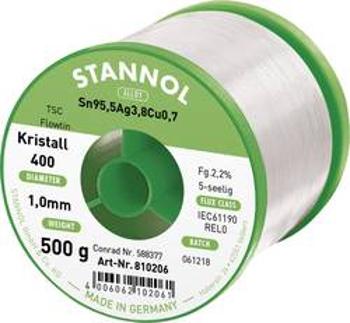 Cínová pájka PBF, Sn95,5Ag3,8Cu0,7, Ø 1 mm, 500 g, Stannol Flowtin TS