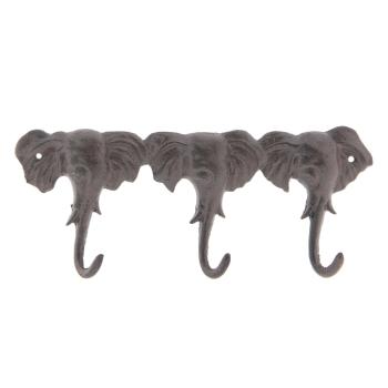 Hnědý nástěnný litinový věšák s háčky Elephants - 29*3*12 cm 6Y3201