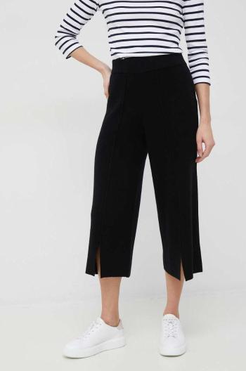 Vlněné kalhoty Dkny dámské, černá barva, široké, high waist
