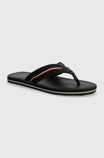 Žabky Tommy Hilfiger LEATHER BEACH SANDAL pánské, černá barva, FM0FM05027