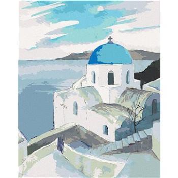 Diamondi - Diamantové malování - KOSTEL S MODROU KOPULÍ NA SANTORINI, 40x50 cm, bez rámu a bez vypnu (606743A)