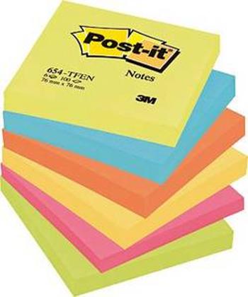 Post-it® lepicí poznámkové bloky Rainbow/654TFEN 76 x 76 mm 6 3M 7000033977, (š x v) 76 mm x 76 mm, ultražlutá , ultramodrá , neonově oranžová, ultrar