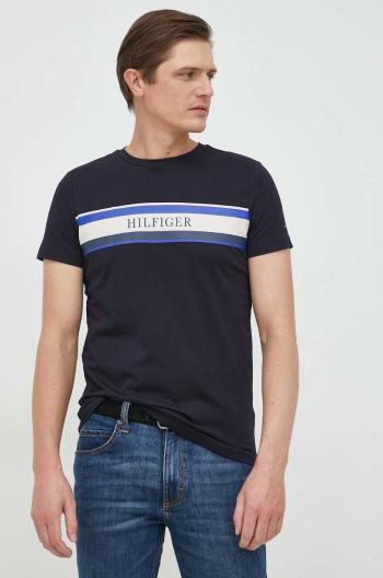 Bavlněné tričko Tommy Hilfiger tmavomodrá barva, s potiskem