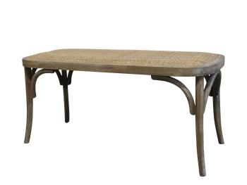 Hnědá antik francouzská dřevěná lavice s proutěným výpletem Old French - 100*42*46cm 41040600 (41406-00)
