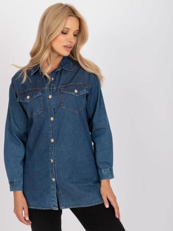 TMAVĚ MODRÁ DŽÍNOVÁ KOŠILE -RO-KS-GMK-4008.62-BLUE Velikost: XL