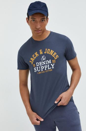 Bavlněné tričko Jack & Jones šedá barva, s potiskem