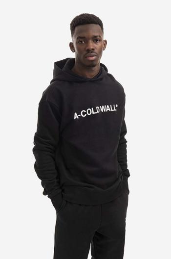 Bavlněná mikina A-COLD-WALL* Essential Logo Hoodie pánská, černá barva, s kapucí, s potiskem, ACWMW083.-LIGHTORANG