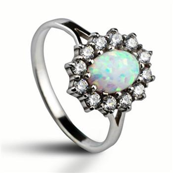 Šperky4U Stříbrný prsten se zirkony a bílým opálem - velikost 53 - ZB32705-OP17-53