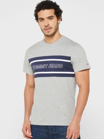 Tommy Jeans pánské šedé triko STRIPE COLORBLOCK