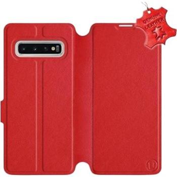 Flip pouzdro na mobil Samsung Galaxy S10 - Červené - kožené -   Red Leather (5903226811878)