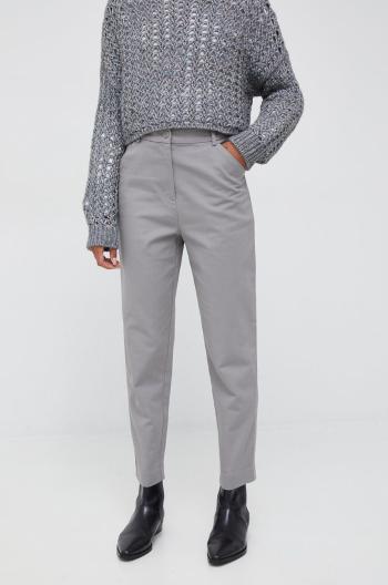 Kalhoty Sisley dámské, šedá barva, střih chinos, high waist