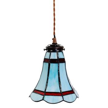 Modrá závěsná Tiffany lampa červené pruhy RedLine - Ø 15*115 cm E14/max 1*25W 5LL-6202