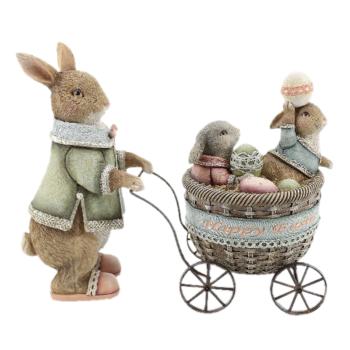 Dekorace králík s vozíčkem s králíčky - 21*8*11 cm 6PR2334