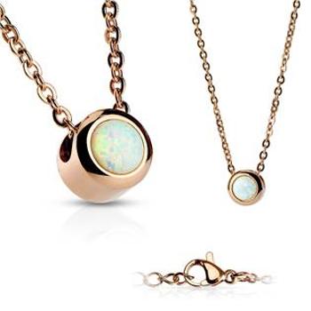 Šperky4U Zlacený ocelový náhrdelník s opálem bílé barvy - OPD0012-OP17