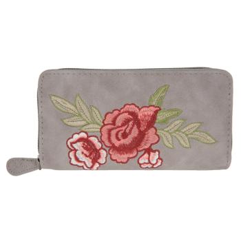Šedá peněženka Rose embroidery - 19*9 cm JZWA0032G