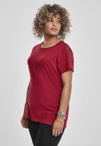 Urban Classics Ladies Lace Shoulder Striped Tee burgundy - L