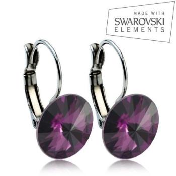 Ocelové náušnice RIVOLI 12 mm SWAROVSKI Elements Amethyst ASW24