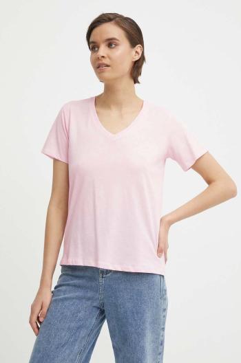 Bavlněné tričko Pepe Jeans LORETTE V NECK růžová barva, PL505826