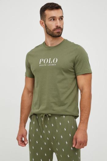 Bavlněné pyžamové tričko Polo Ralph Lauren zelená barva, s potiskem