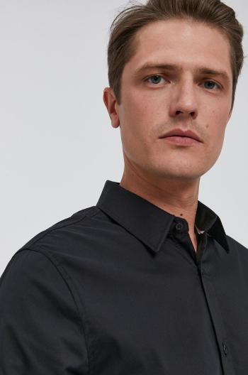 Košile Guess pánská, černá barva, slim, s klasickým límcem