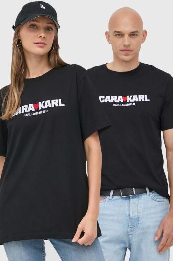 Bavlněné tričko Karl Lagerfeld Karl Lagerfeld X Cara Delevingne černá barva