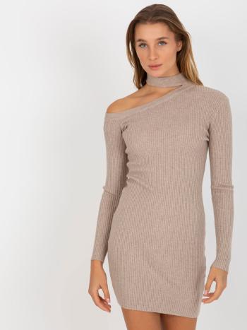 BÉŽOVÉ ŽEBROVANÉ MINI ŠATY NM-SK-NG-2315.19P-DARK BEIGE Velikost: L/XL