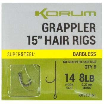 Korum návazec grappler 15” hair rigs barbless 38 cm - velikost háčku 14 průměr 0,23 mm nosnost 8 lb