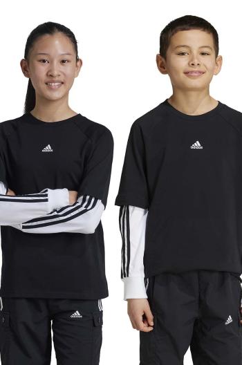 Dětské tričko s dlouhým rukávem adidas JAM 2IN1 LS černá barva, s aplikací, IV7049