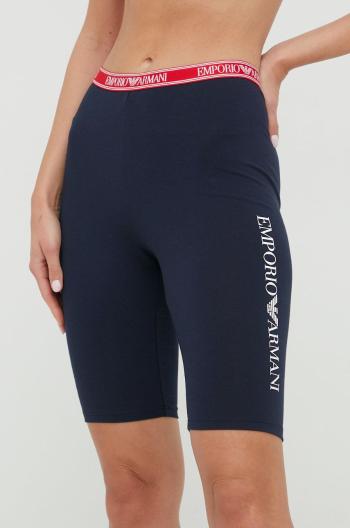 Kraťasy Emporio Armani Underwear dámské, tmavomodrá barva, s potiskem, medium waist