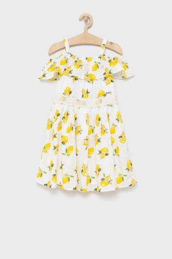 Dětské bavlněné šaty Guess žlutá barva, midi, áčková