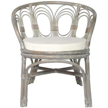 Jídelní židle s poduškou šedá přírodní ratan a lněné plátno (325476)