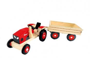 Traktor Zetor s vlekem, dřevo, 36 cm