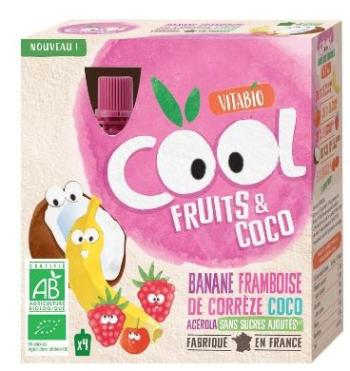 Vitabio Ovocné BIO kapsičky Cool Fruits jablko, kokos, banán, maliny a acerola 4 x 85 g