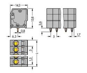 Pružinová svorkovnice WAGO 739-107/100-000, 2.50 mm², Pólů 7, šedá, 120 ks